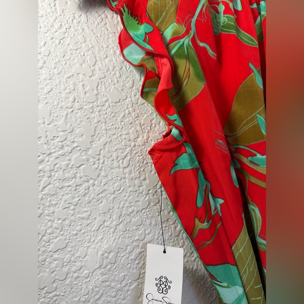 Jessica Simpson Delevan Dress | Poppy Red Tropical Print | Size M | NWT - Picture 6 of 16